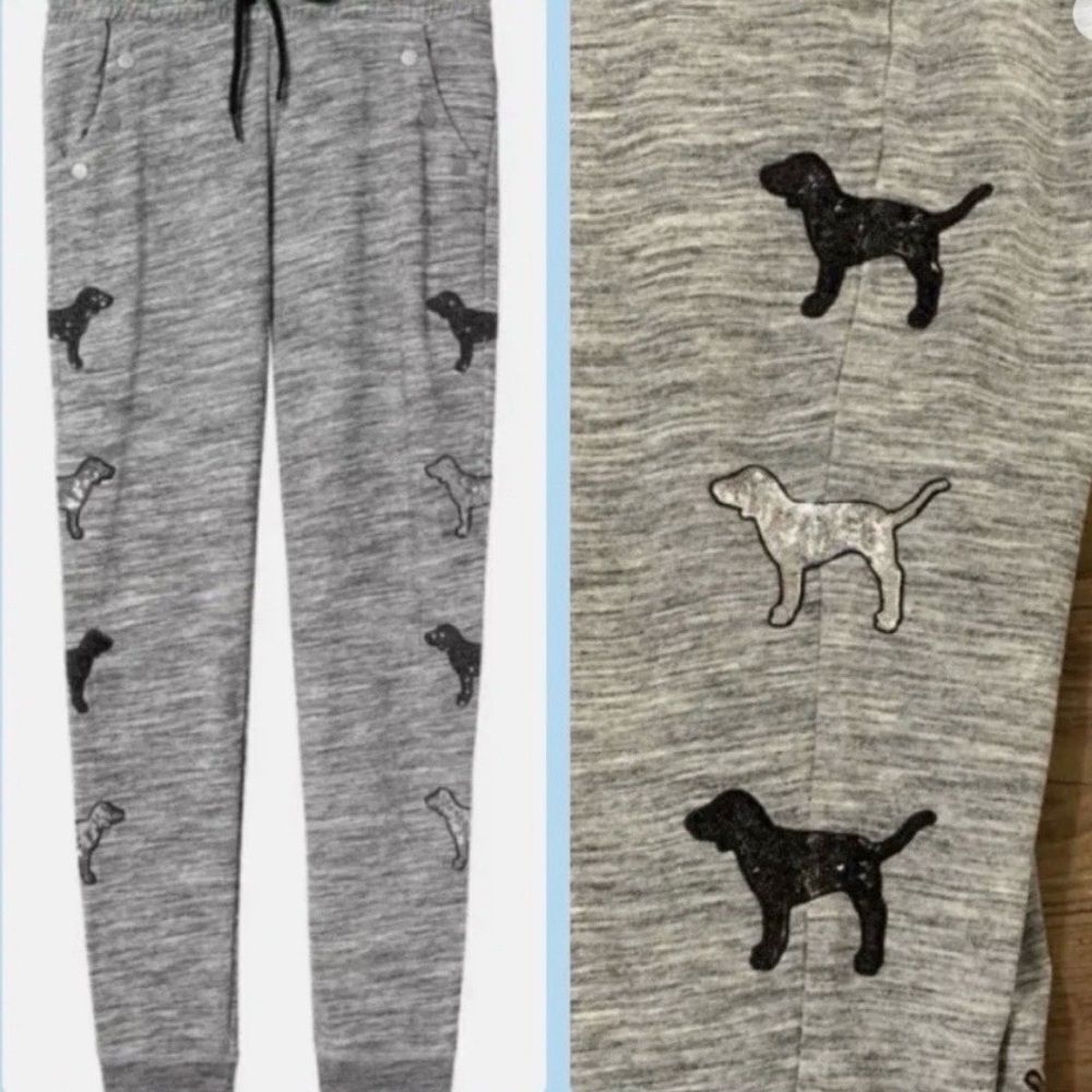 PINK Victoria's Secret Gray Joggers bling Dog Large